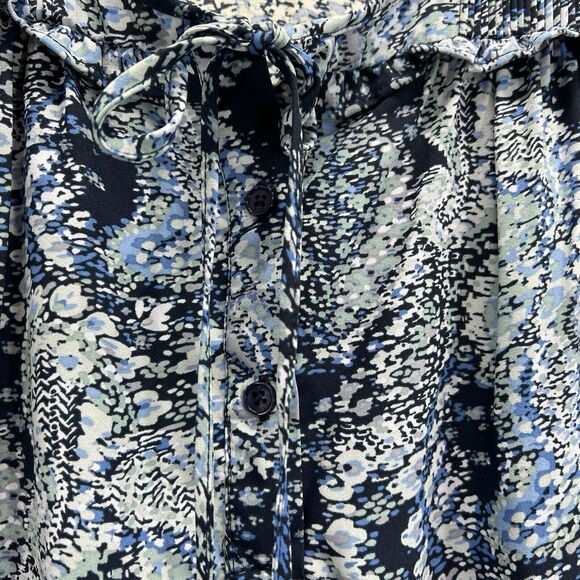 Joie Peasant Top Women Size XXL Blue Tie Neck Blouse Tunic Parisian Paisley - Picture 4 of 12